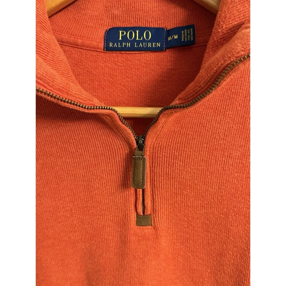Polo Ralph Lauren 1/4 Zip Pullover Men Medium Orange Preppy Pony Classic Sweater
